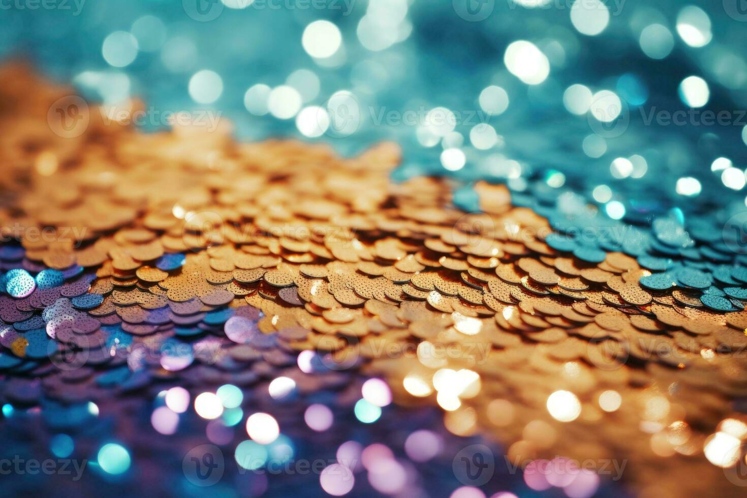 Original festive background image of sparkling sequins. Fabric texture with shiny sequins. Generative AI photo