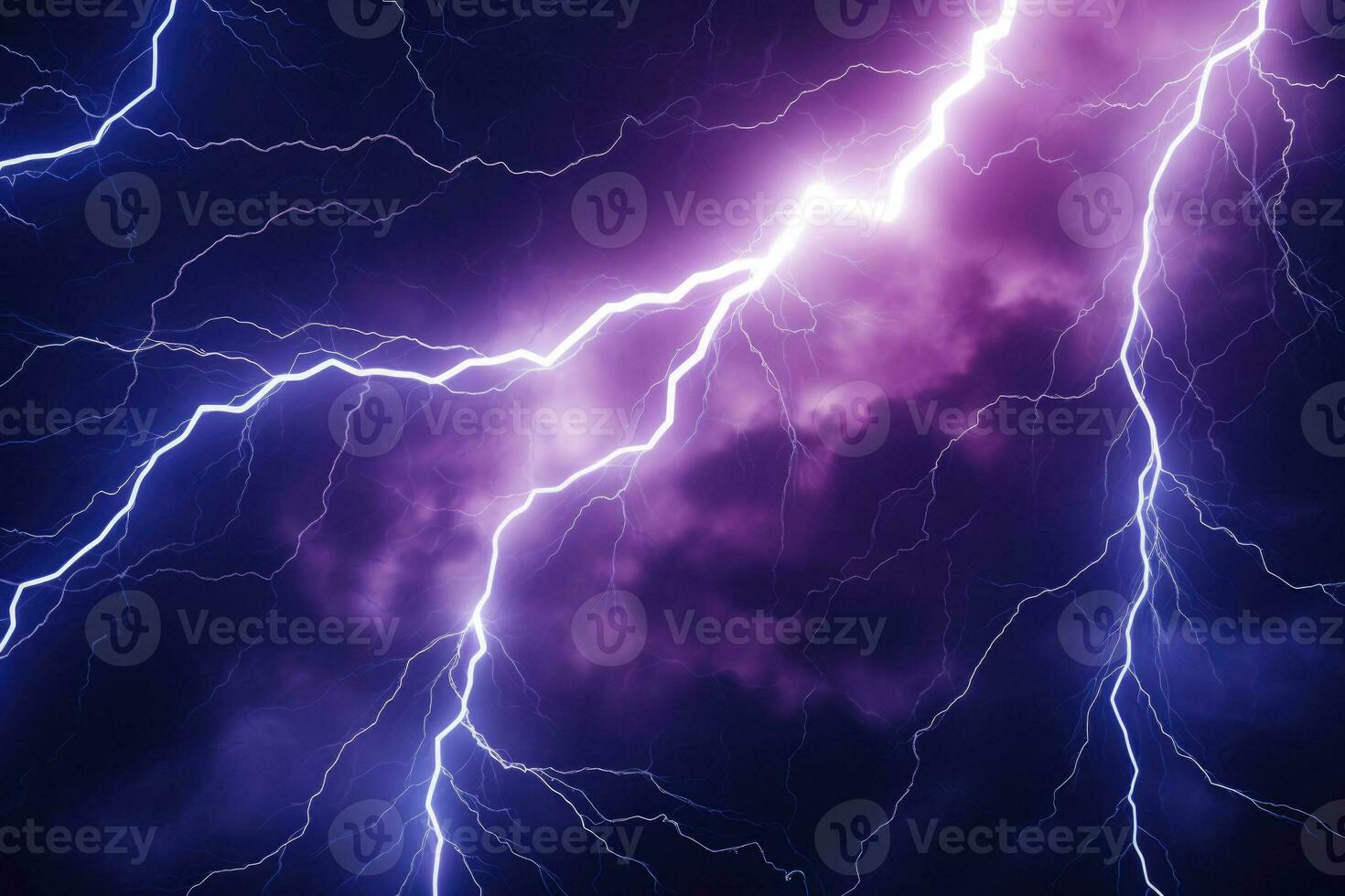 Flash of lightning on dark background. Thunderstorm. Generative AI photo