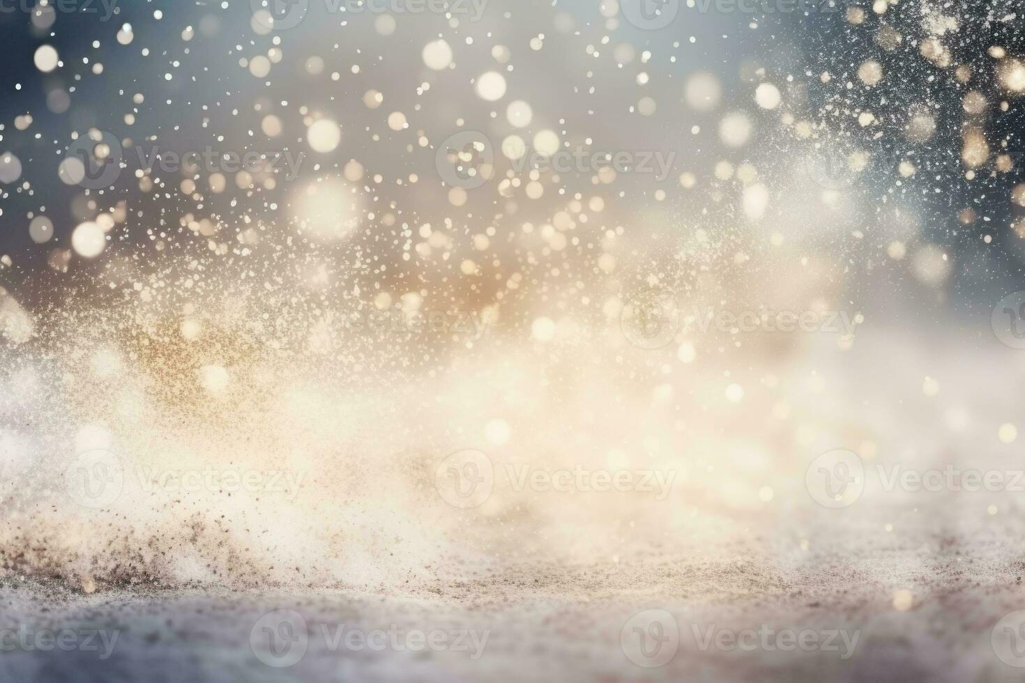 Christmas and New Year background with snow explosion, snowflakes and golden rays. Generative AI photo