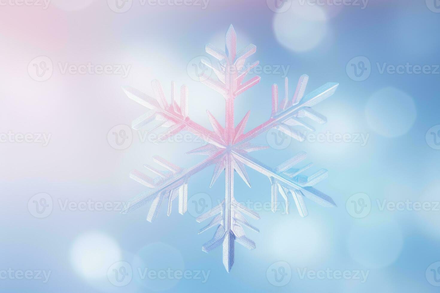 Gradient snowflake in pastel colors on blurred background. Generative AI photo