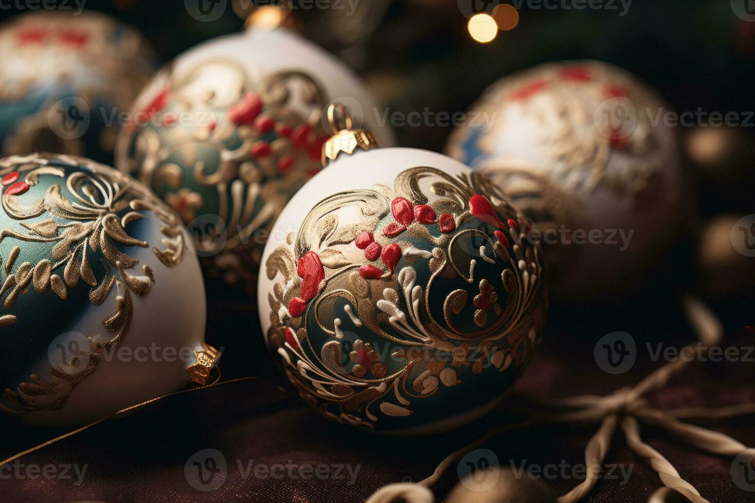 Christmas background with vintage baubles. Generative AI photo