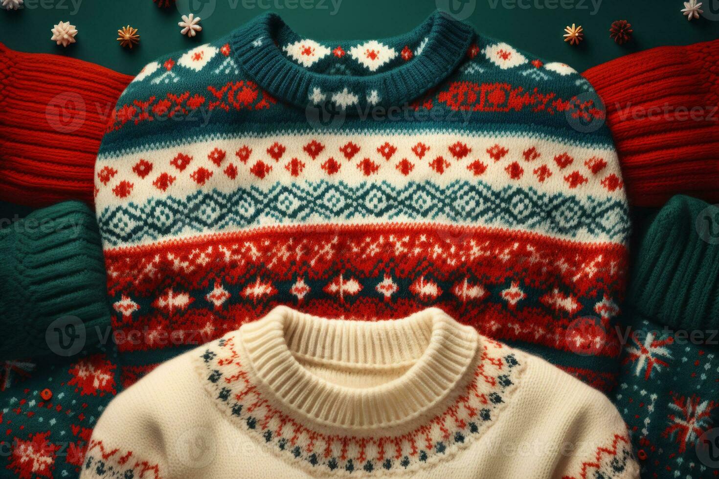 Retro handmade Christmas sweater knit texture. Generative AI photo