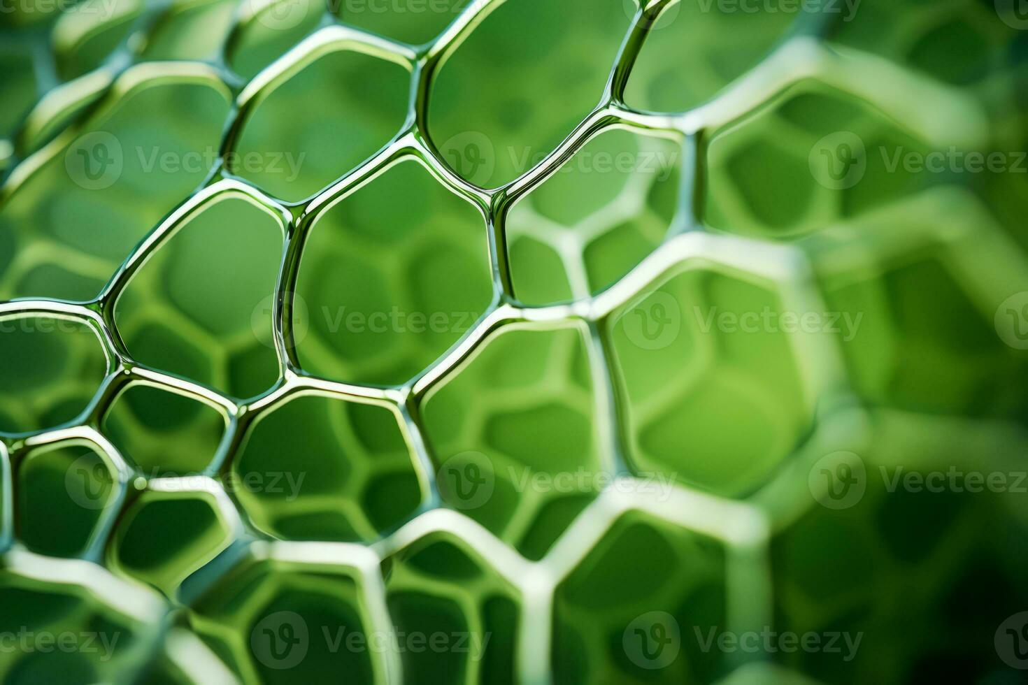 Cells of a green plant under a microscope. Generative AI photo