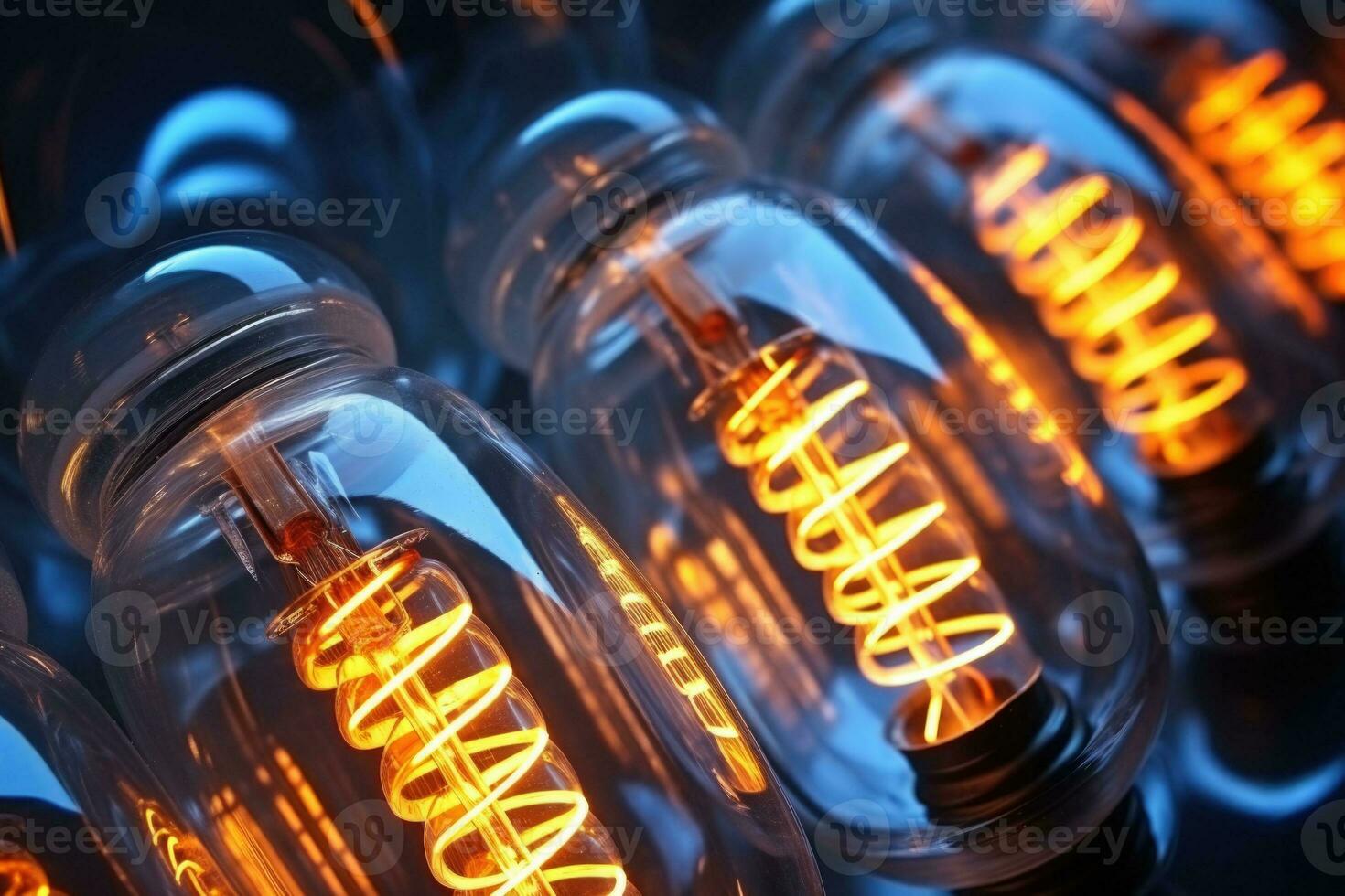 Decorative vintage style filament light bulbs. Generative AI photo