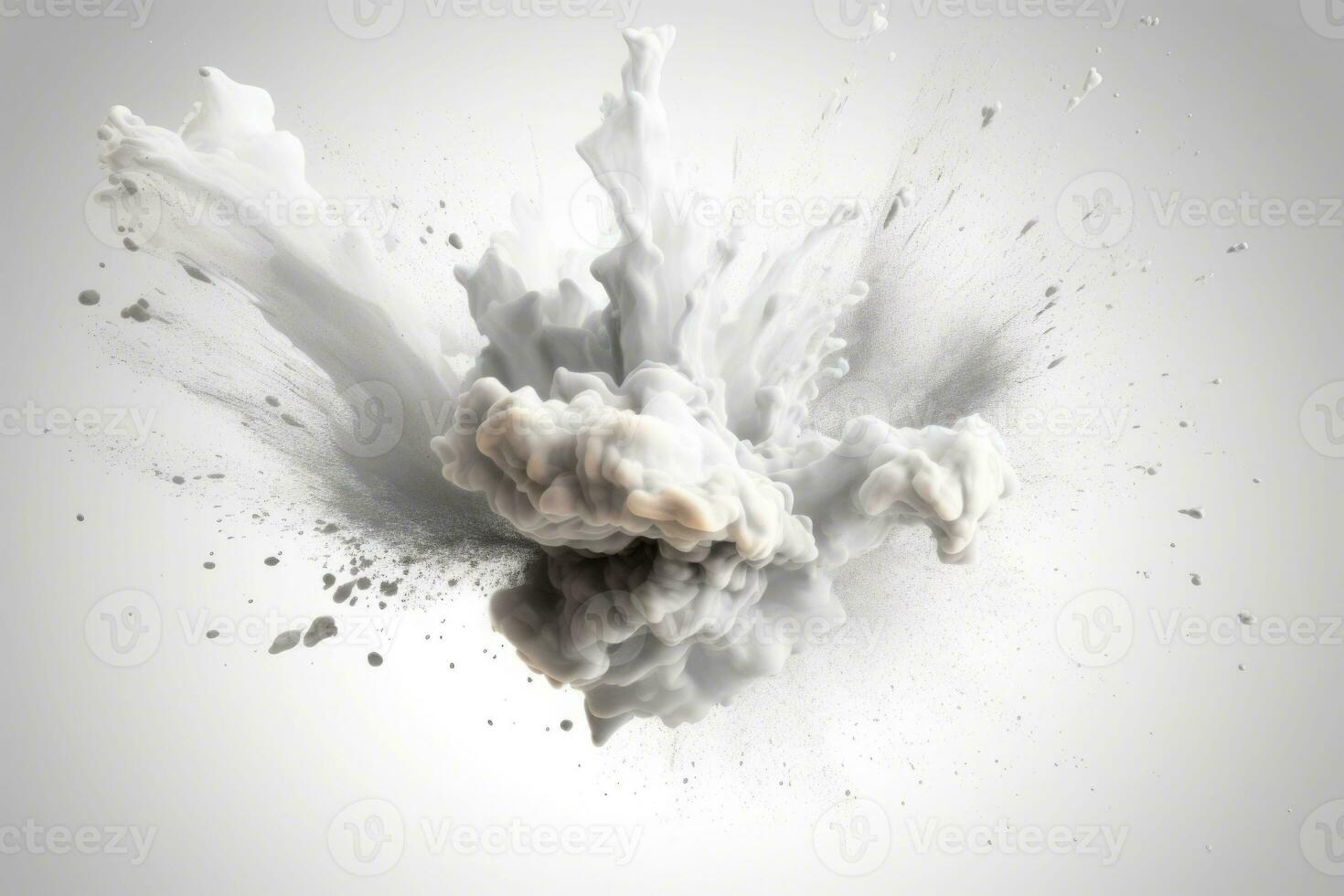 Explosion of white paint on white background. Fluid background. Color explosion. Generative AI photo