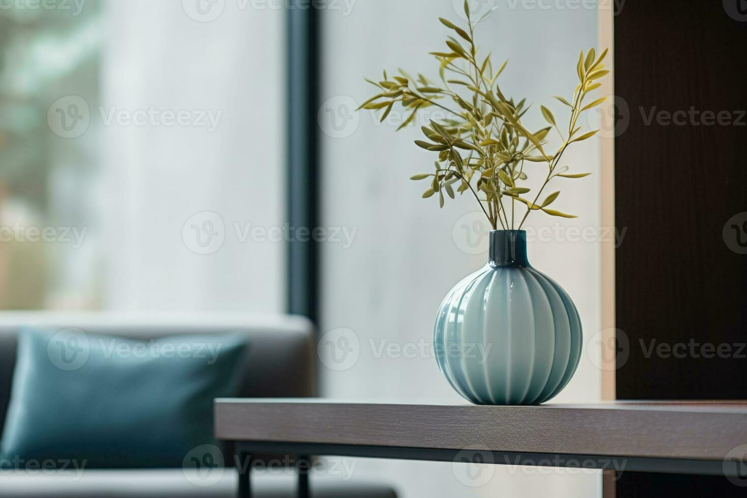 Simple minimal elegant scene with vase and flowers on deep dark background. Home staging, minimal decor concept. Generative AI photo