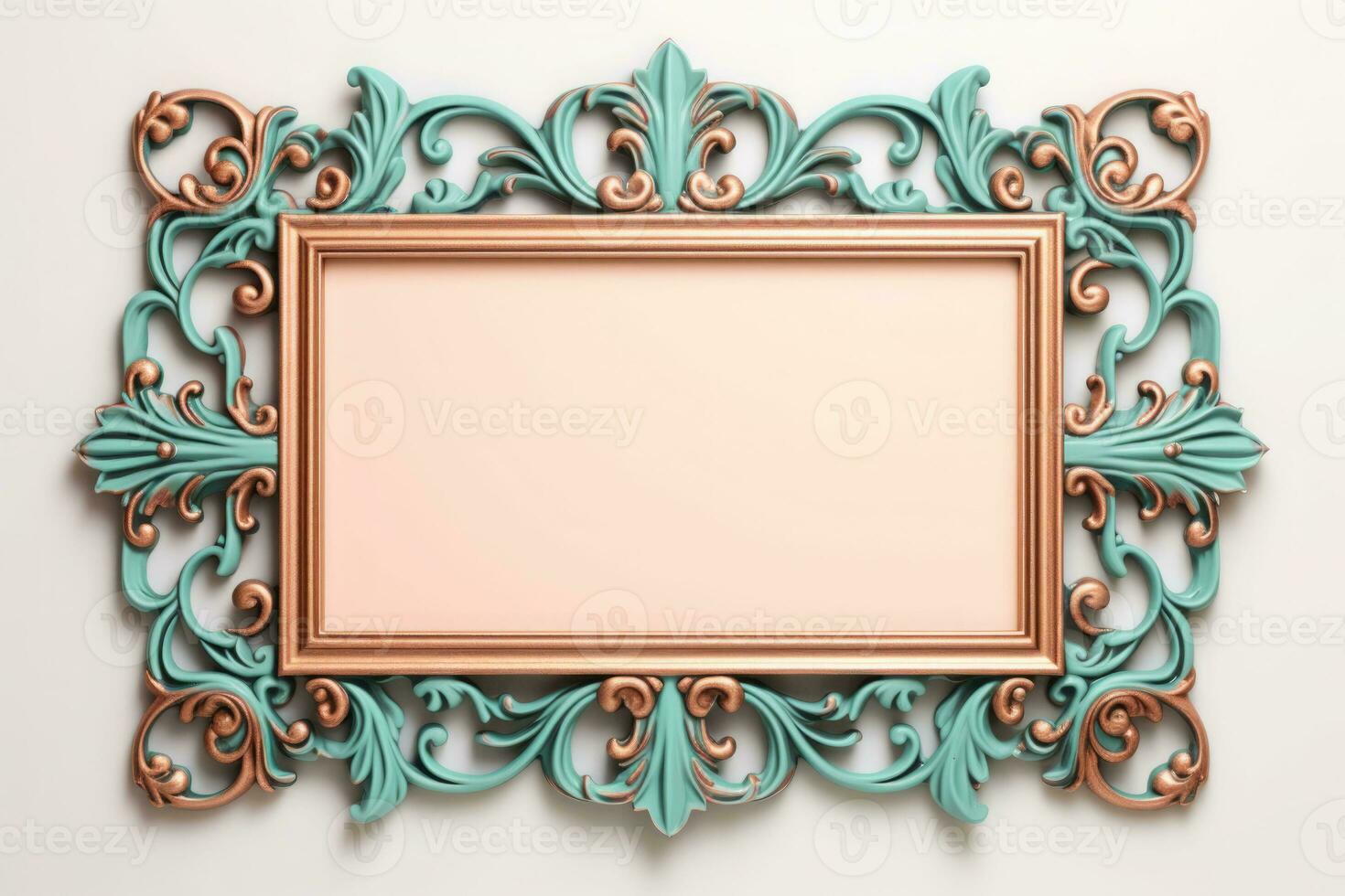 Pastel rectangle decorative ornate picture frame. AI generated photo