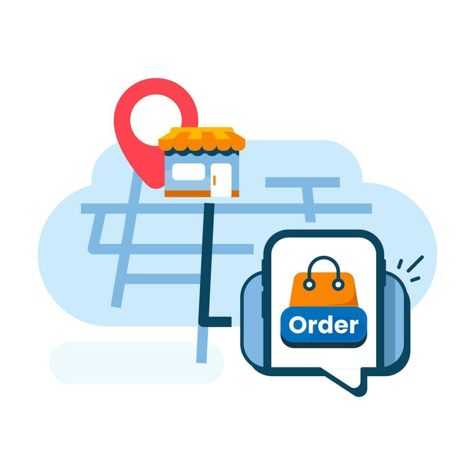 Home Delivery Order from store location via smartphone, Click and Collect concept illustration flat design vector