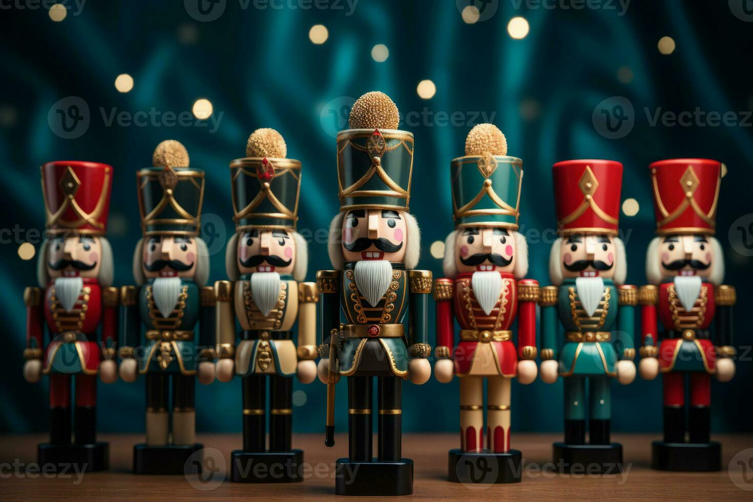 Traditional Christmas holiday wooden nutcrackers, toy soldiers. Generative AI photo