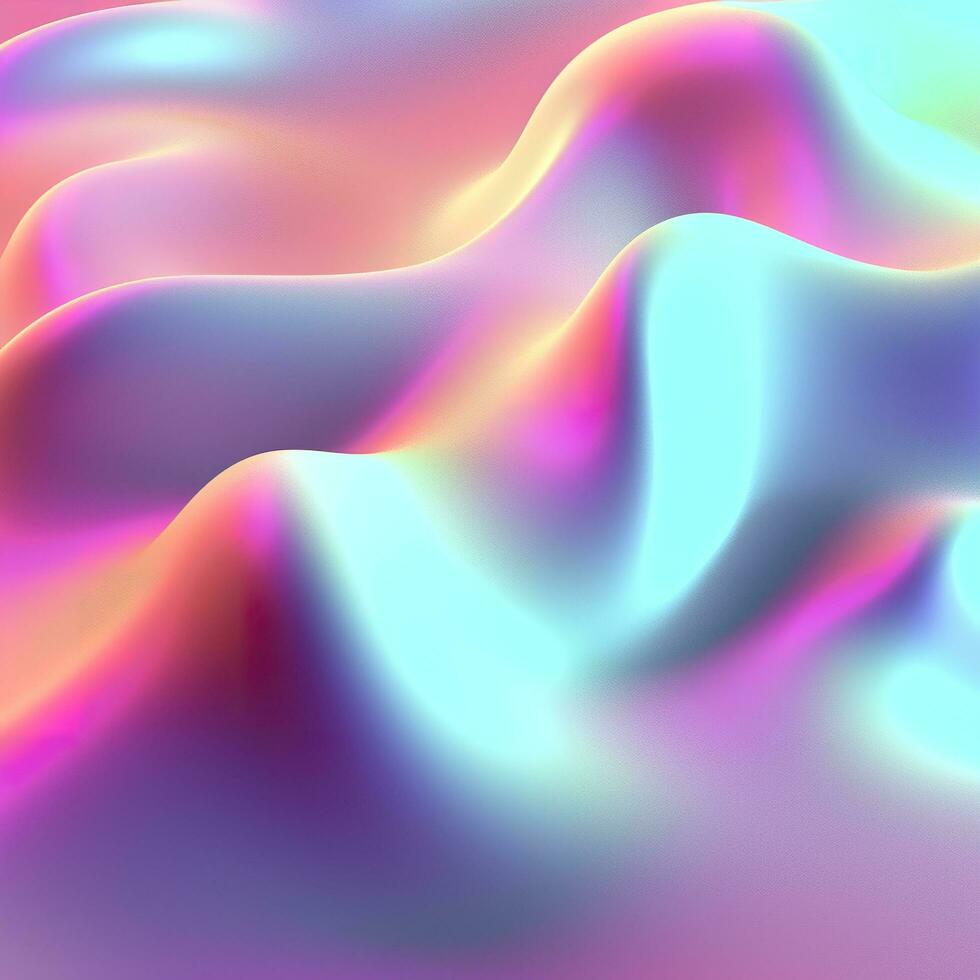 Gradient holographic Iridescent waves, frosted glass, soft textured gradient, and isometric, reflections. AI Generative photo