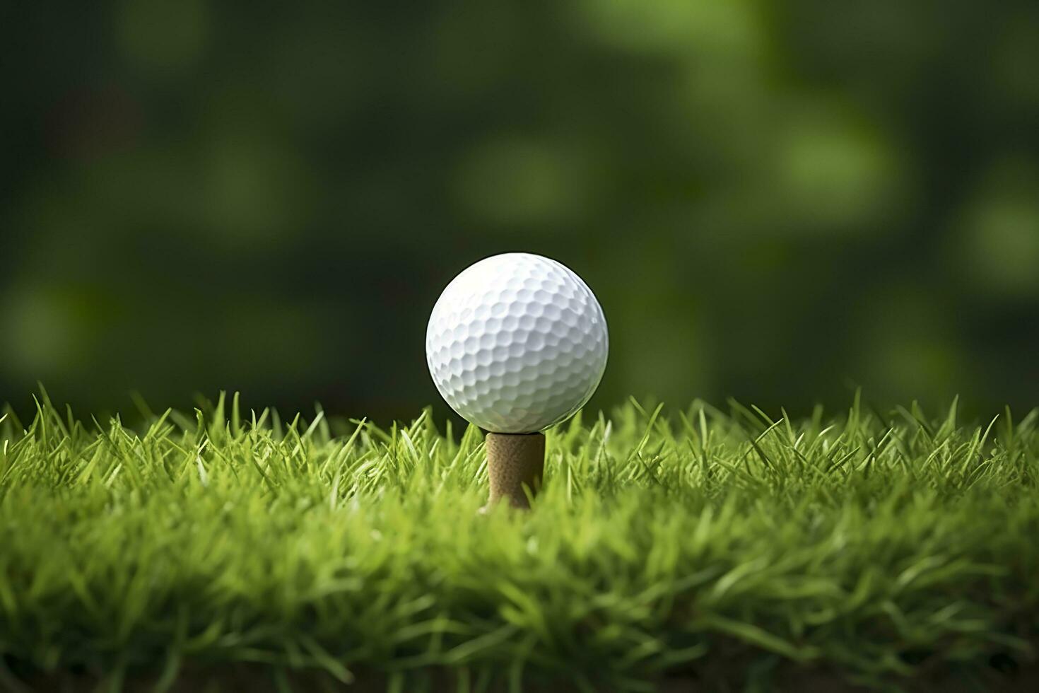 White golf ball on wooden tee with grass. Generative AI photo