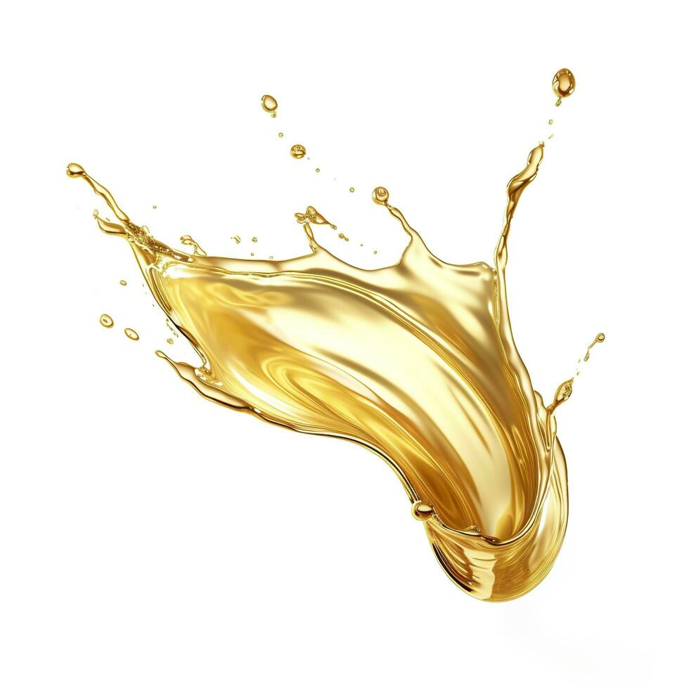 Golden Oil or Cosmetic essence splash isolated on white background, 3d illustration. AI Generated photo