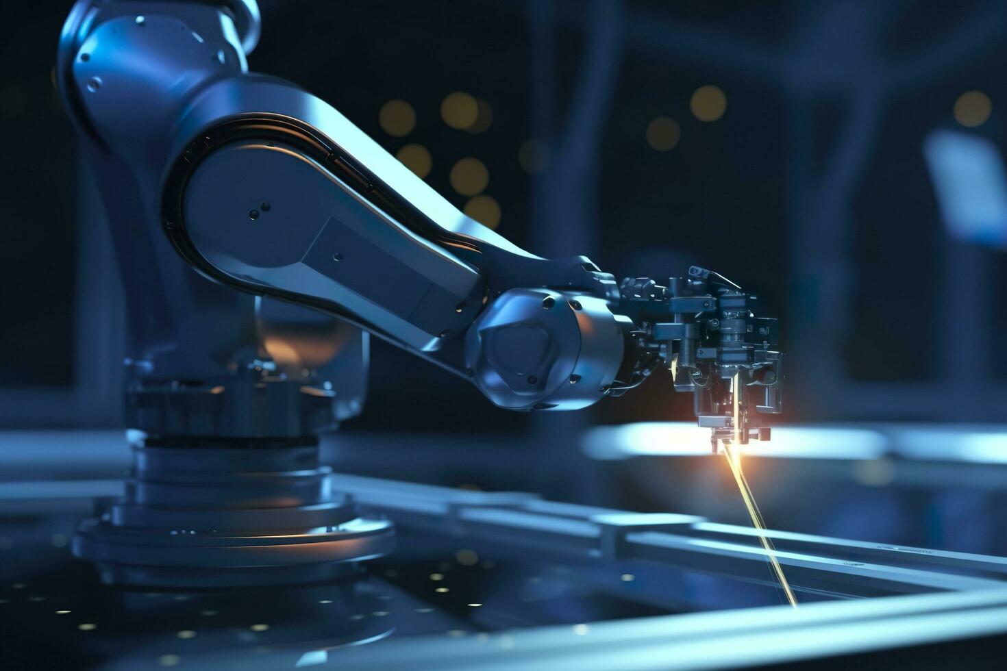 Arm robot working with Screen monitor control industrial machine robot arm line. Generative AI photo