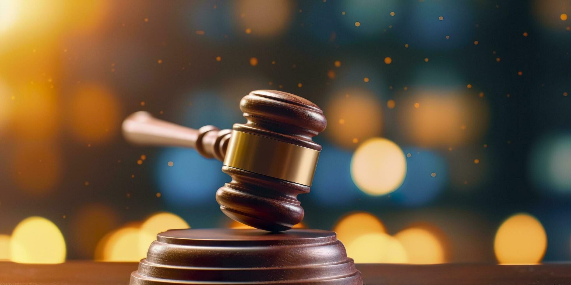 Legal law concept image gavel bokeh. law and authority lawyer concept, judgment gavel hammer in court courtroom for crime judgment legislation and judicial decision. AI Generative photo