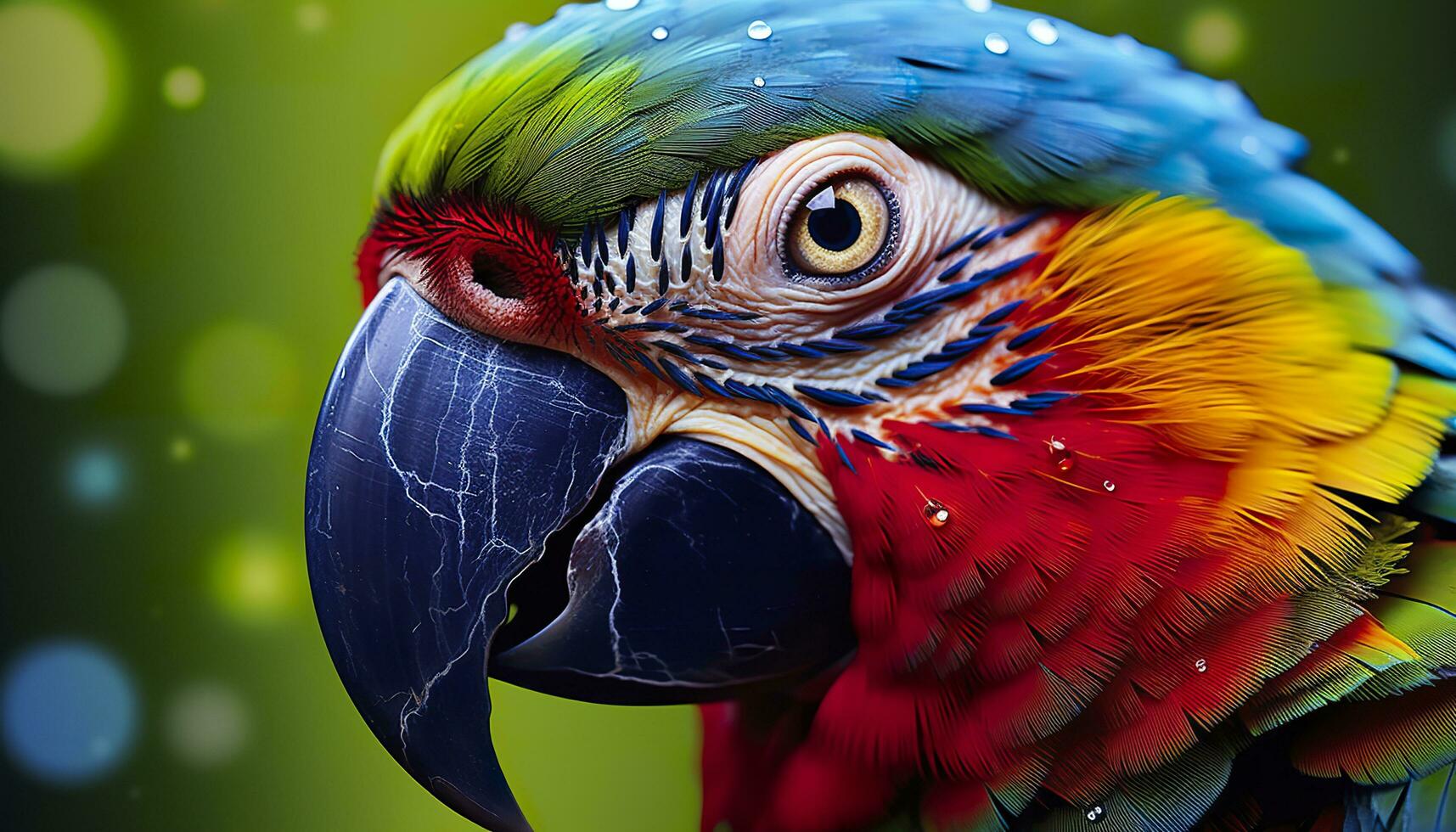 Tropical macaw perched, vibrant feathers in focus. Generative AI photo