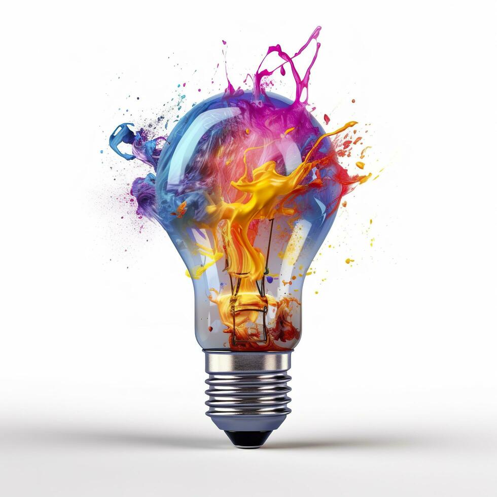 Unique Creative idea concept with lightbulb made out of paint. AI Generated photo