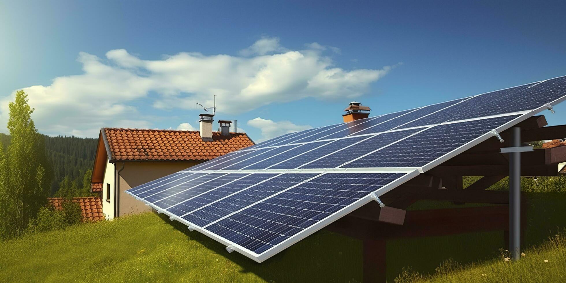 Photovoltaic solar panels. Sustainable energy. A mini power plant for a home. Generative AI photo