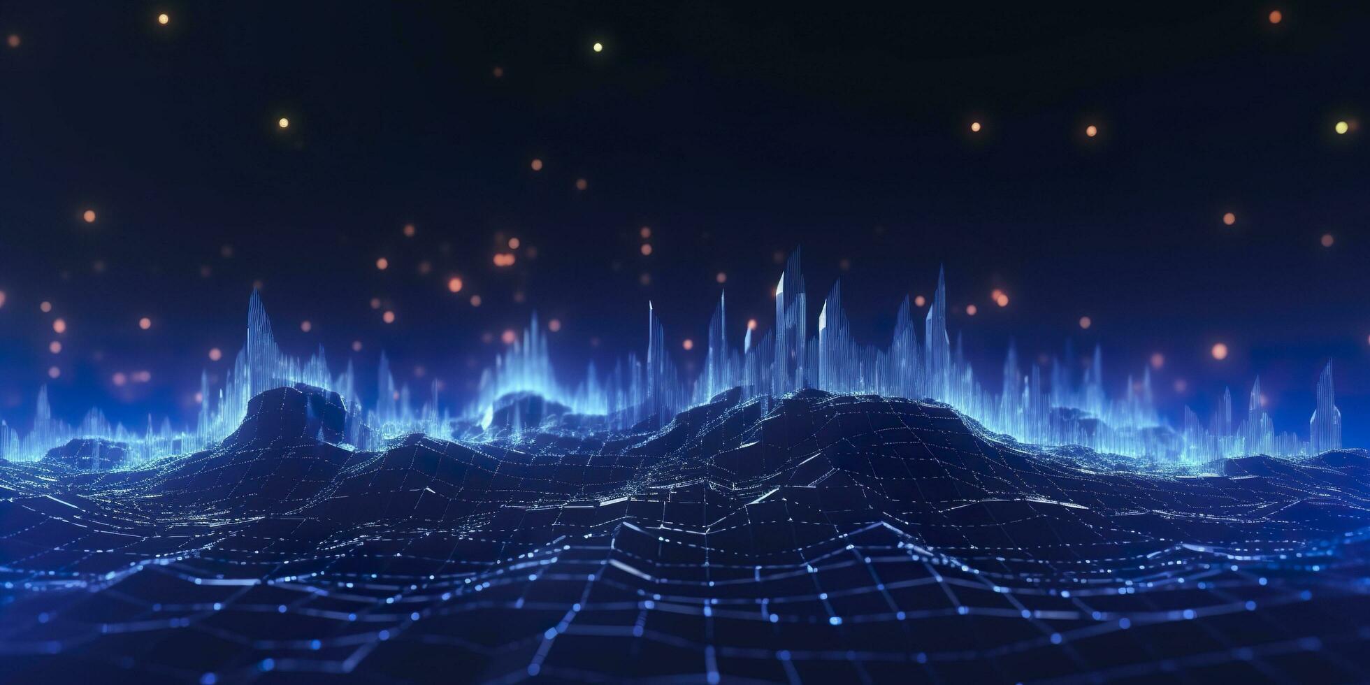Data technology futuristic illustration. Blue wave pattern on a dark background. Generative AI photo