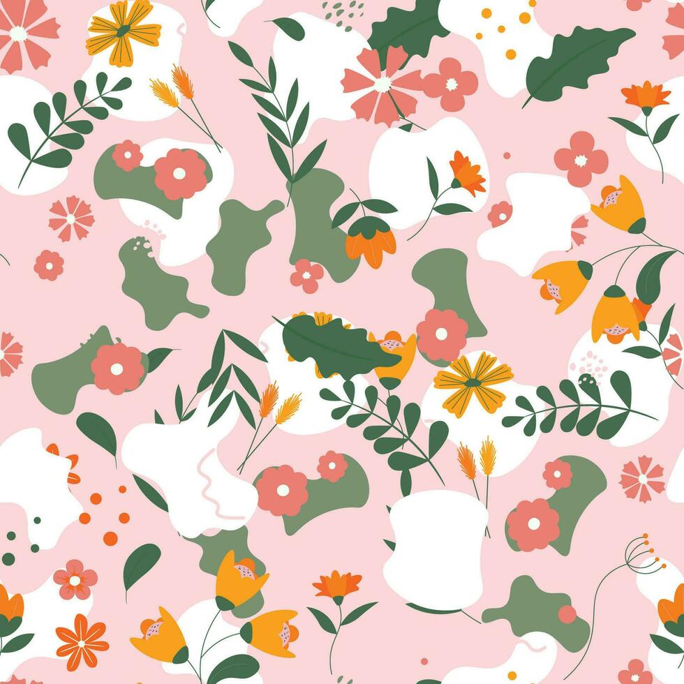 Abstract flat hand draw floral pattern background. Vector. vector