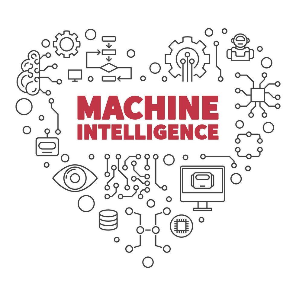Machine Intelligence Heart outline banner - AI Technology concept illustration vector