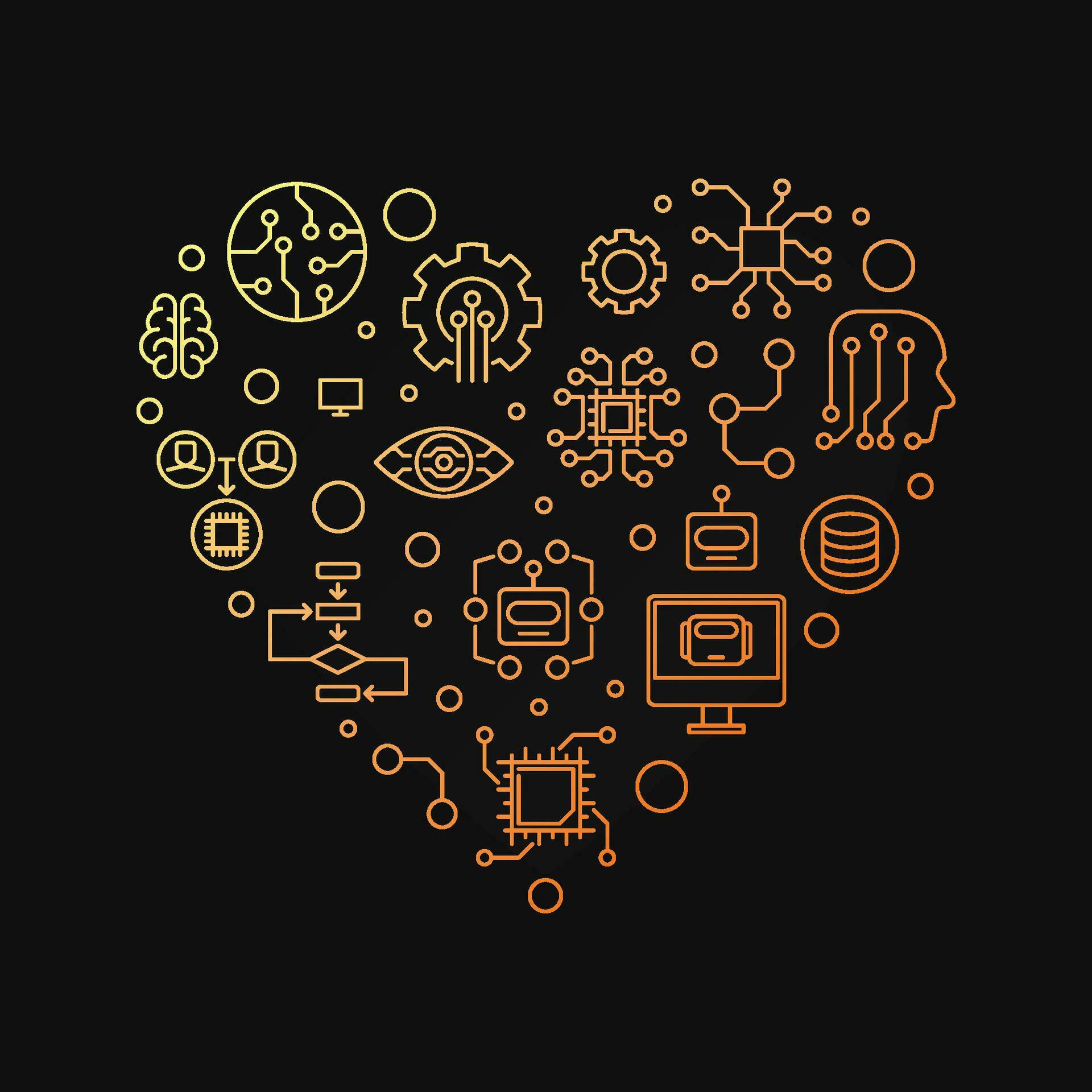 Machine Learning Technology heart shaped concept vector colored outline ...