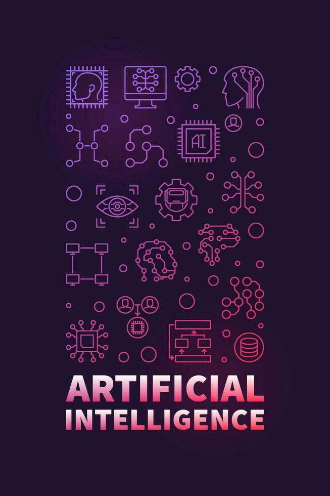 AI Artificial Intelligence Technology concept vertical outline colored banner or illustration vector