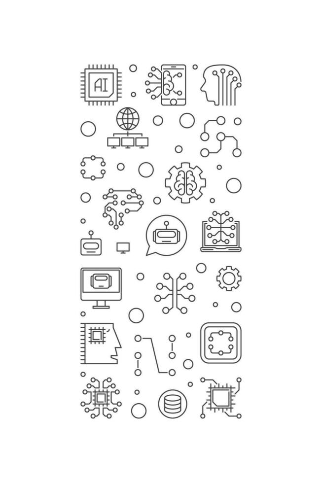 AI - Artificial Intelligence concept vector outline minimal vertical banner