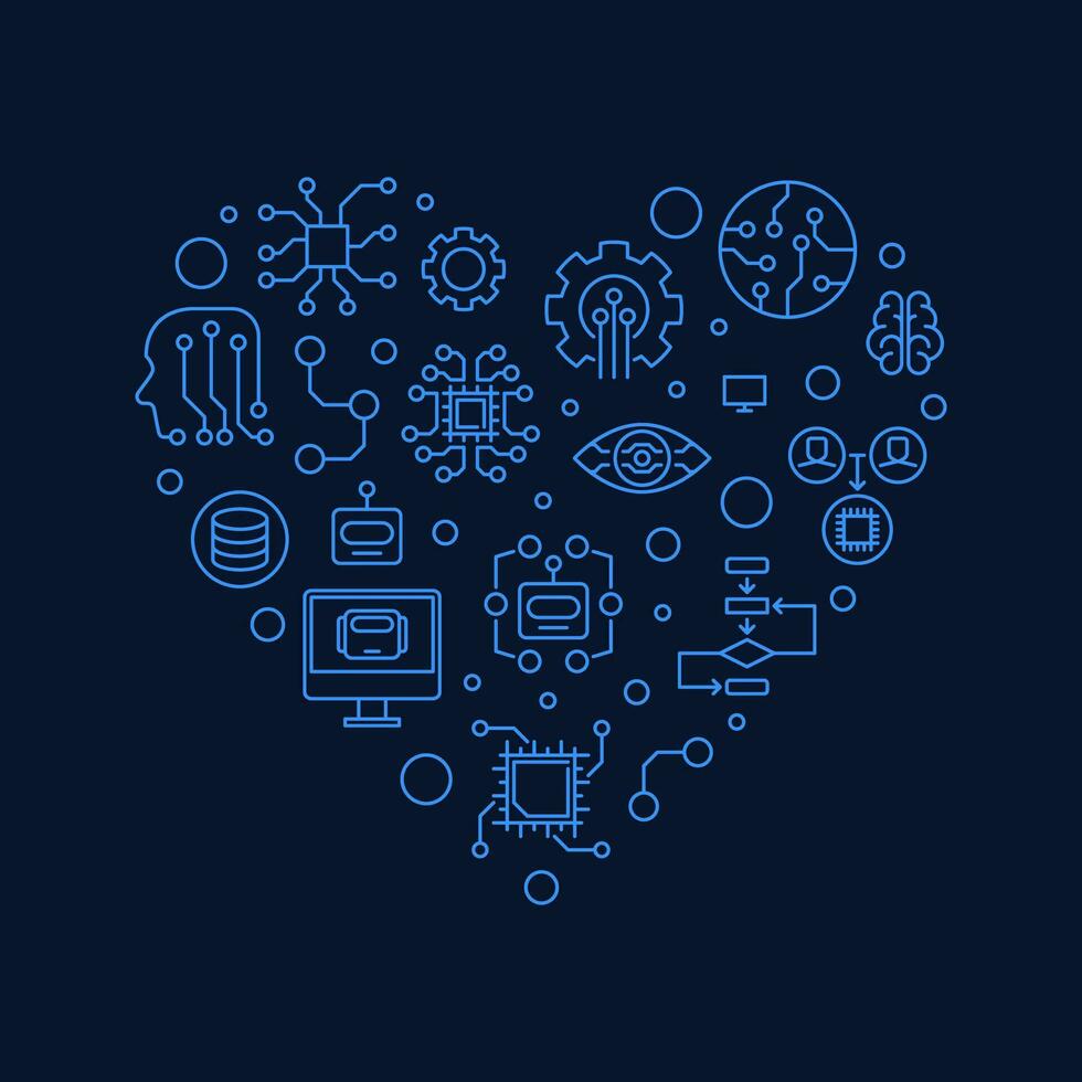 Machine Learning Technology - ML Heart concept vector thin line blue banner