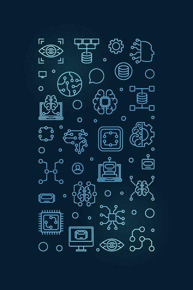 Machine Learning - ML Technology concept blue vertical outline banner vector