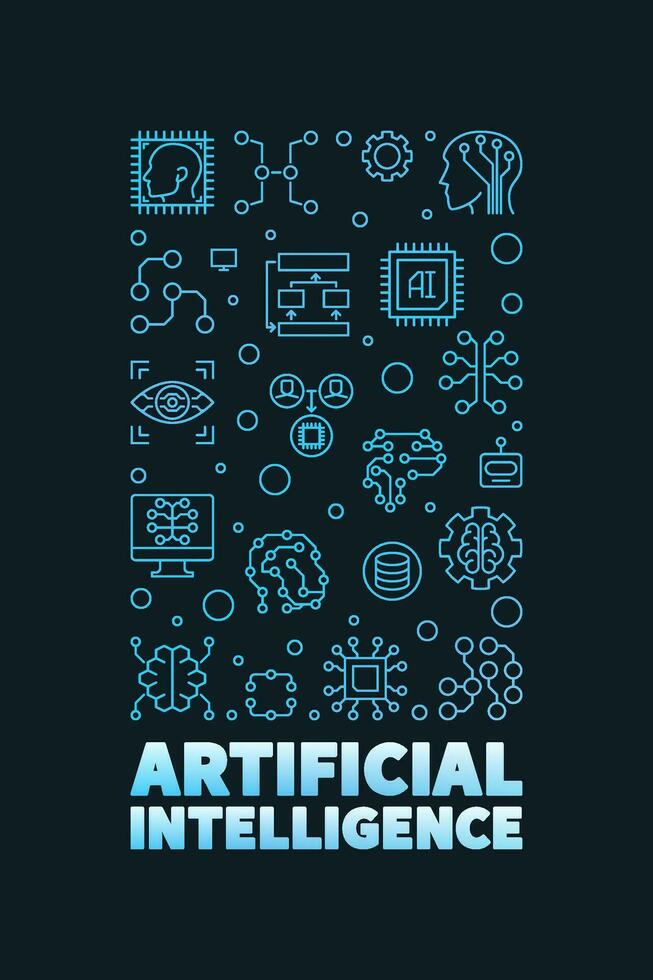 Artificial Intelligence vertical blue outline banner. AI concept modern illustration vector