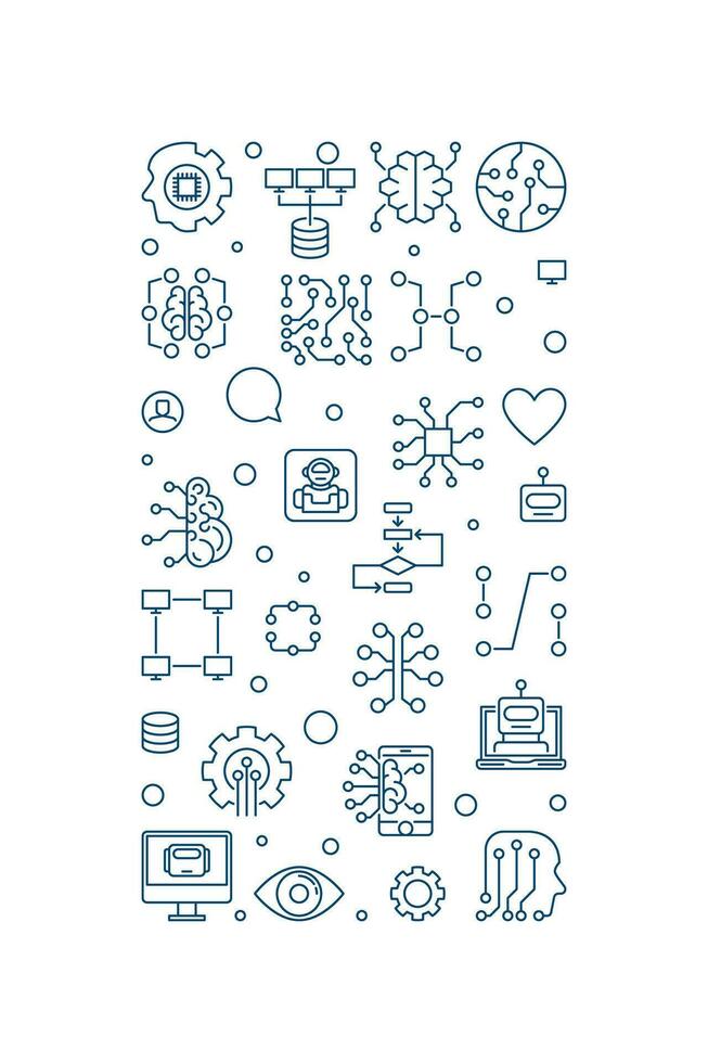 Artificial Intelligence vertical thin line banner - AI Technology concept illustration vector