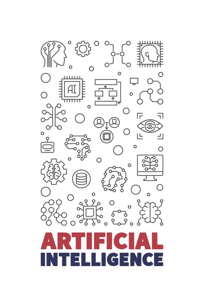 Artificial Intelligence vertical banner in line style - AI Technology concept illustration vector