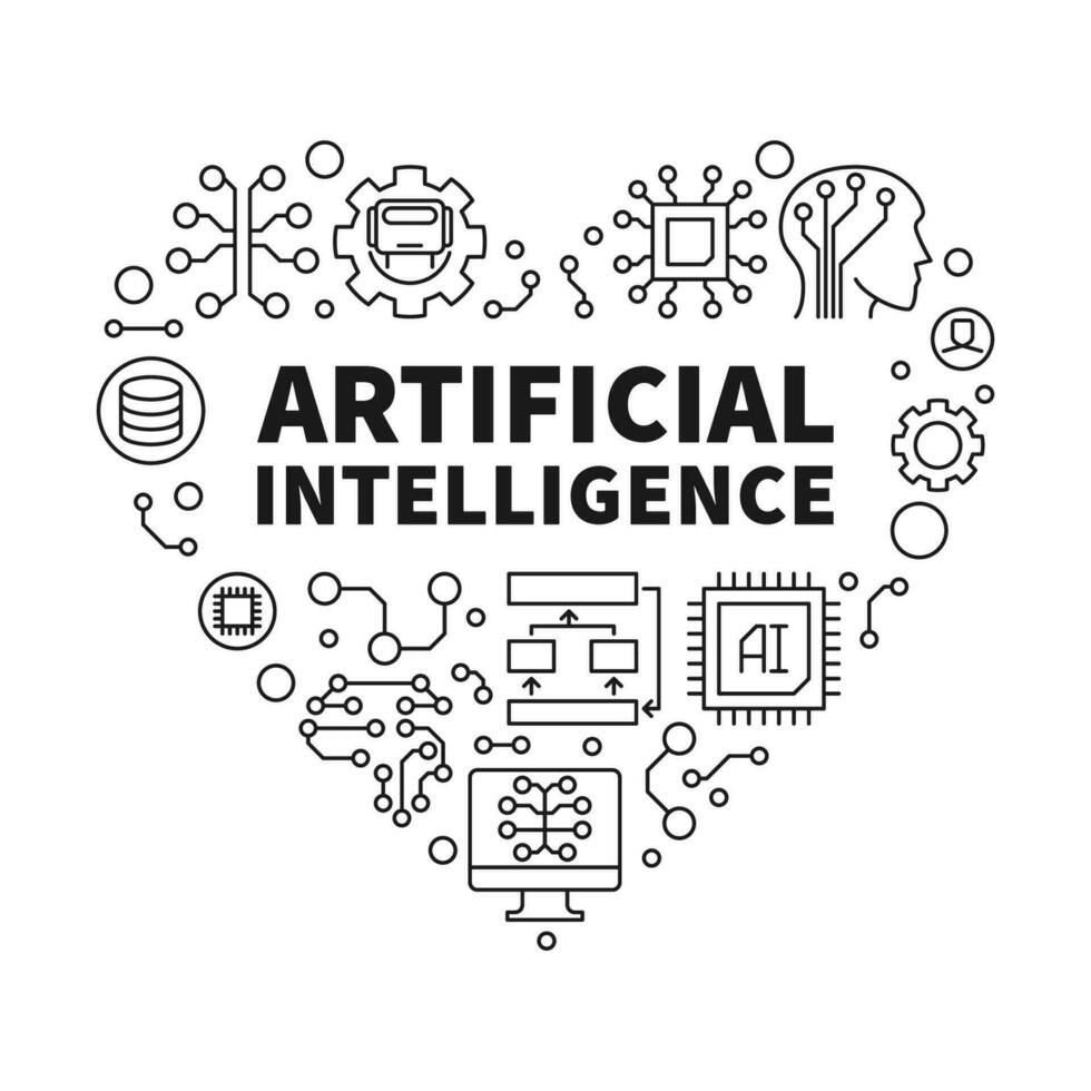 artificial inteligencia - ai tecnología corazón concepto línea mínimo bandera vector
