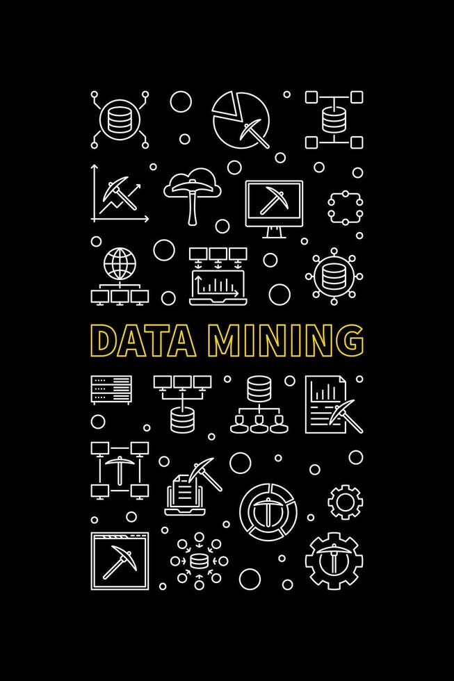 Data Mining Technology concept vector thin line vertical dark banner