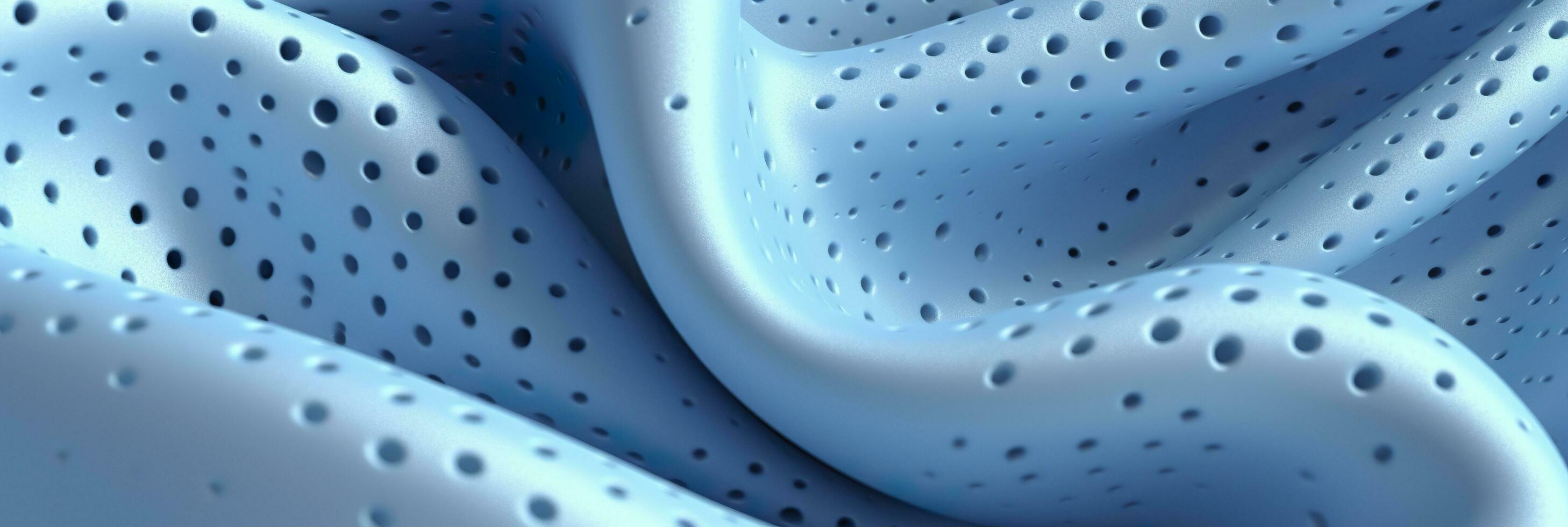 Breathable fabric dry light blue soft mesh holes floating light blue background. Generative AI photo