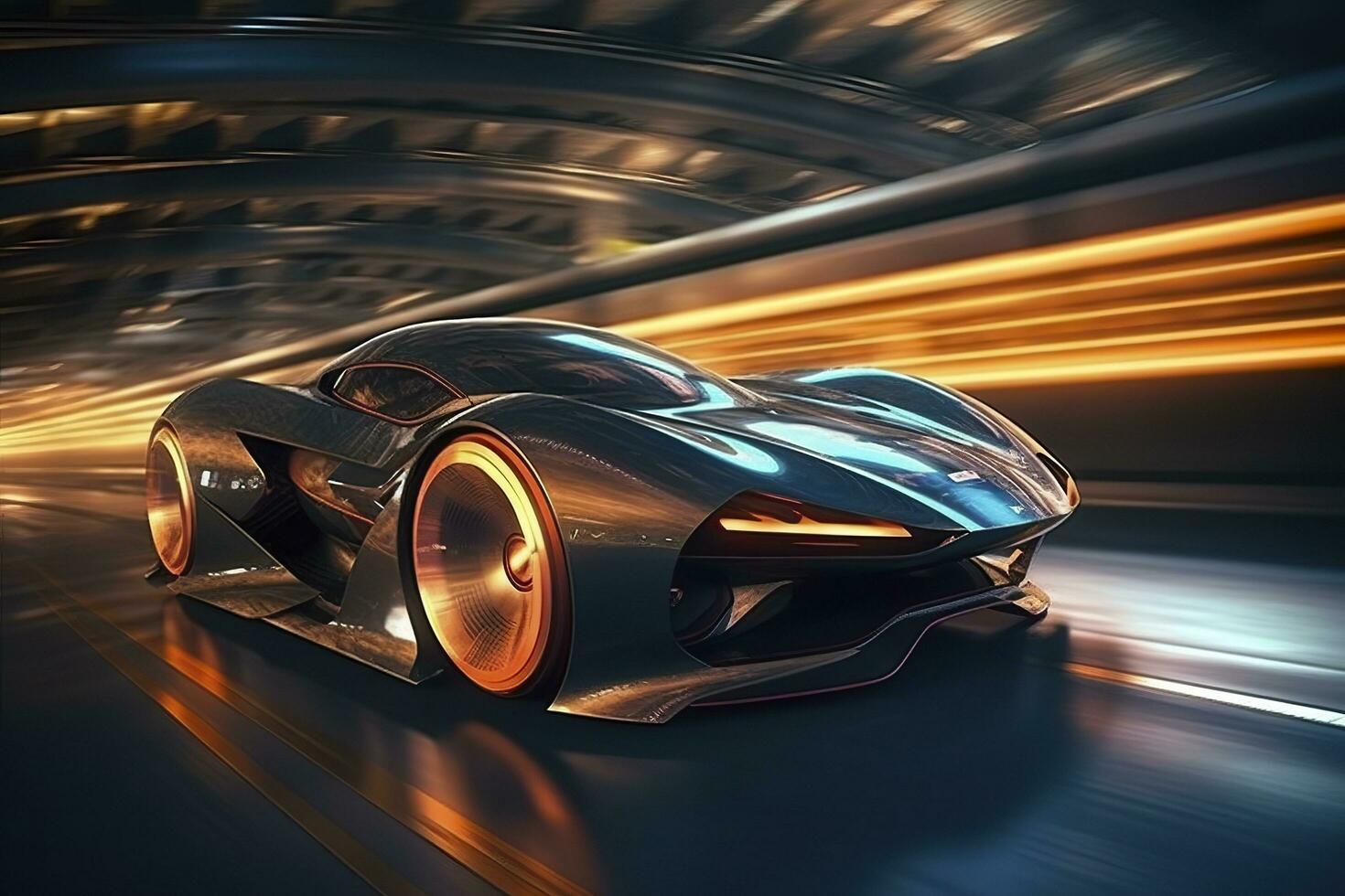 Fast Shutter Speed Creates Dynamic and Action Packed Image of Futuristic Car. AI Generative photo