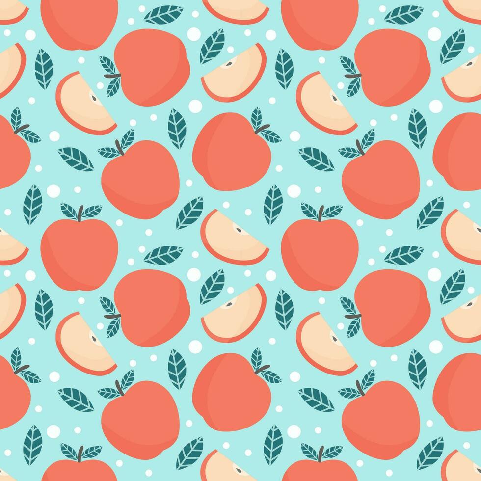 Vector seamless pattern with apples and leaves. Seamless texture design