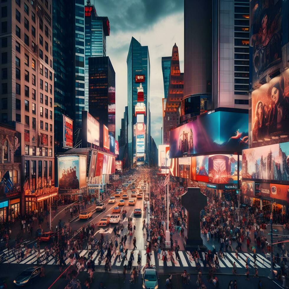 Vibrant Energy in the Heart of NYC, Times Square's Pulsating Rhythm. AI Generated photo