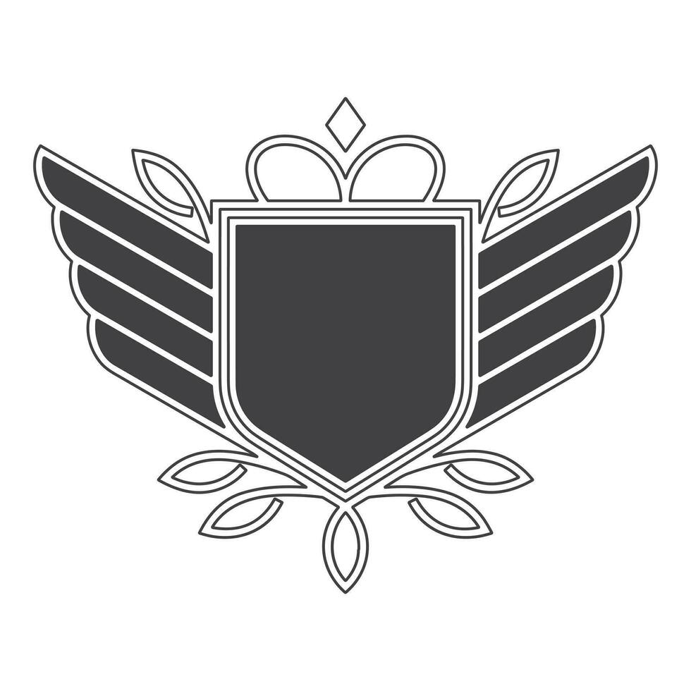 Winged frames. Flying bird shield emblem, eagle wings badge frame and retro aviation fast wing symbol vector