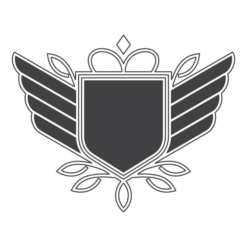 Winged frames. Flying bird shield emblem, eagle wings badge frame and retro aviation fast wing symbol vector