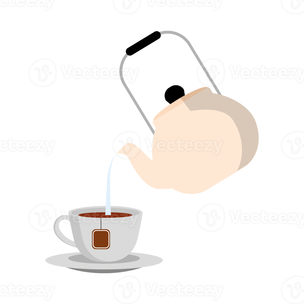 Kettle and Cup vector. Pour hot water into a Cup. png