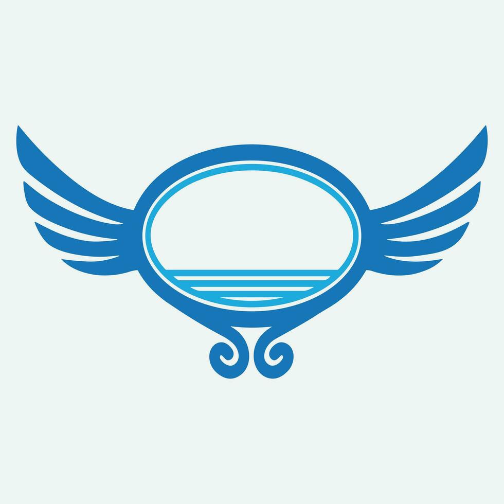 Winged frames. Flying bird shield emblem, eagle wings badge frame and retro aviation fast wing symbol vector