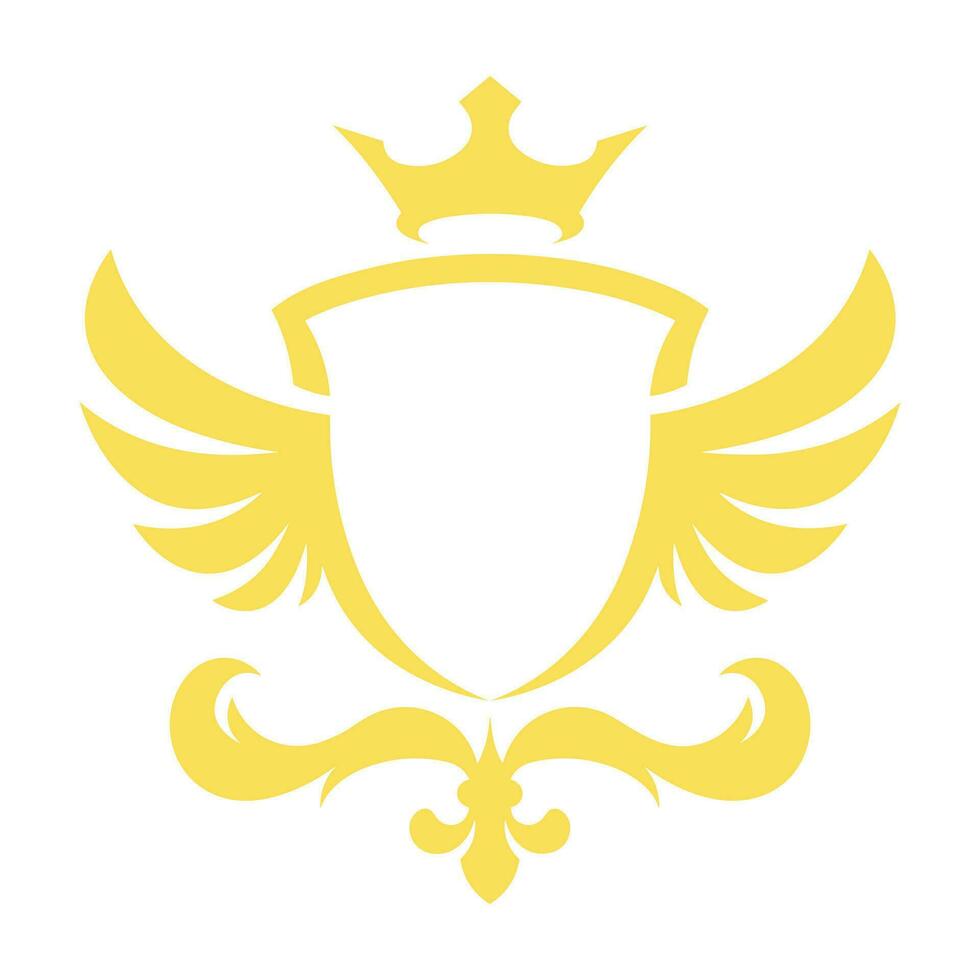 Winged frames. Flying bird shield emblem, eagle wings badge frame and retro aviation fast wing symbol vector