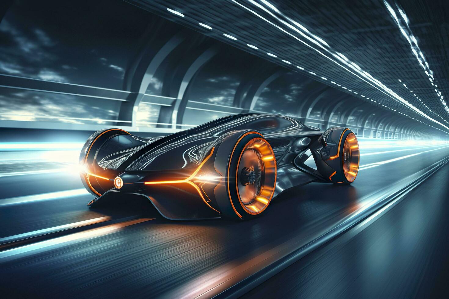 Fast Shutter Speed Creates Dynamic and Action Packed Image of Futuristic Car. AI Generative photo