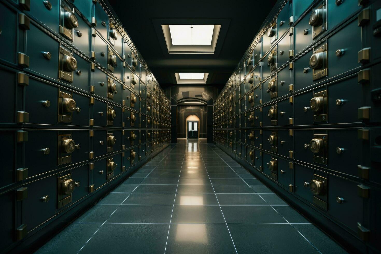 Bank vault with doors and lockers. 3d rendering. Computer digital image, lockers in a bank in a vault, AI Generated photo