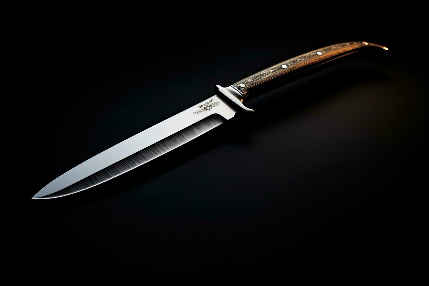 hunting knife on a black background, close-up of photo, knife on a black background HD 8K wallpaper Stock Photographic Image, AI Generated photo