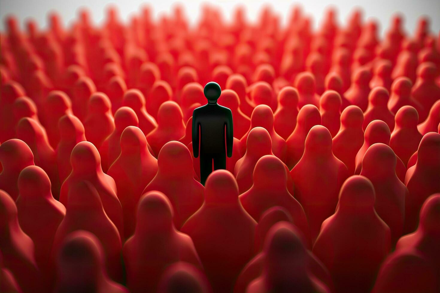 Man silhouette standing in crowd of red people. 3D illustration, Leadership and teamwork concept with 3d illustration of a man in front of a crowd of red people, AI Generated photo