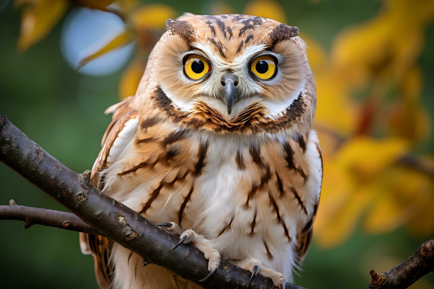 Owl perched on a tree branch in nature Generative AI photo