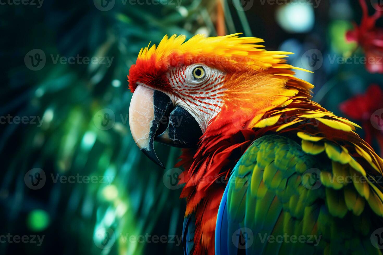 Macaw birds with vibrant colors in nature Generative AI photo