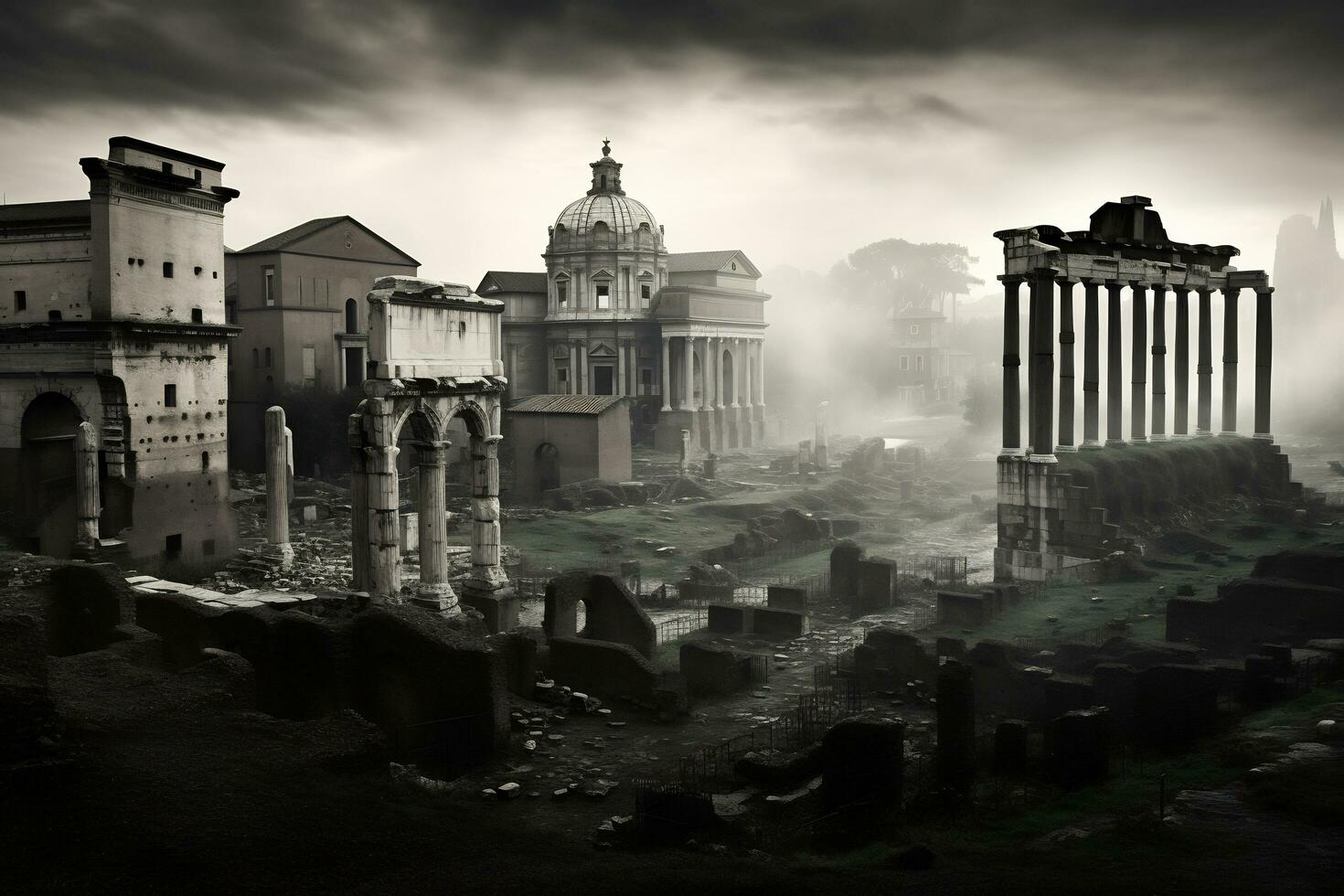 ancient Roman ruins at the Roman Forum Generative AI photo